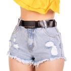 Shorts jeans feminino cinto cintura alta roupa moda modinha feminina  tendencia claro - R$ 87.90, cor Azul claro (clochard) #97655, compre agora