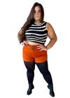 Short Jeans Color Plus Size Feminino Cintura Alta