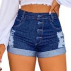 Short Jeans Cós Alto Bermuda Feminina Luxo Cintura Alta Modela Bumbum Blogueira
