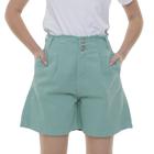 Short Jeans Feminino Cós Desfiado Barra Dobrada Verde