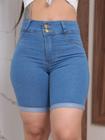 Short jeans feminino meia coxa com lycra cintura alta barra dobrada modela bumbum lançamento