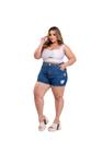 short jeans plus size com bordado no cós sem elastano forma maravilhosa realçando suas curvas