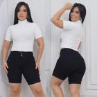 Short jeans Preto feminino meia coxa com lycra cintura alta barra dobrada modela bumbum lançamento