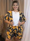 Short + Kimono Plus Size Estampado Amarelo Conjunto Feminino