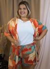 Short + Kimono Plus Size Estampado Vermelho ConjuntoFeminino