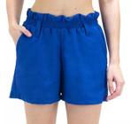 Short Linho Feminino Cintura Alta Azul Royal