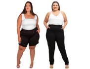 Short Malha Crepe Feminino Plus Size Moderno E Calça Plus Size Feminina Elástico Na Cintura Malha Crepe