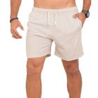 Short Masculino Branco Linho ajuste modelo Mauricinho Tendencia Bege e Preto Moda Praia