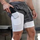 Short Masculino Fitnes 2x1 Bolso Oculto Celular Bermuda Compressão Térmica Corrida Academia CAMUFLADA