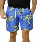 Short Masculino Ixória Água Estampado Folhas Azul Amarelo