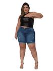 Short Plus Size Jeans Com Lycra Barra Dobrada Rasgado.