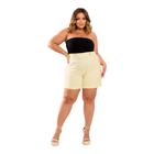 Short Plus Size Linho Feminino Cinto Botõs Decorativos