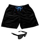 Short Praia Bermuda Mauricinho Preto Cordão Azul + Óculos