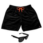 Short Praia Bermuda Mauricinho Preto Cordão Laranja + Óculos