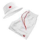 Short Praia + Chapeu Bucket Hat Masculino Branco Com Cordao Vermelho