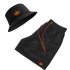 Short Praia + Chapeu Bucket Hat Masculino Com Cordao Laranja