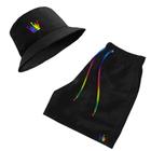 Short Praia + Chapeu Bucket Hat Masculino Com Cordao LGBT