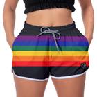 Short Praia Premium Feminino Colorido Arco Íris Estampado Academia Fitness Caminhada Esporte