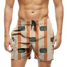 Short Praia Shorts Banho Bermuda Verão Banco Palha Listras Laranja 1477