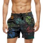 Short Praia Shorts Banho Bermuda Verão Dino Dinossauro Músico Cartoon Color 1111