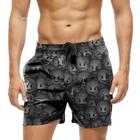 Short Praia Shorts Banho Bermuda Verão Emoji Diabinho Dark Preto 399