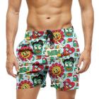 Short Praia Shorts Banho Bermuda Verão Flores Coração Style Faces 959