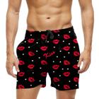 Short Praia Shorts Banho Bermuda Verão Kiss Beijos Red 578