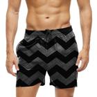 Short Praia Shorts Banho Bermuda Verão Listras Ondas Zig Zag Preto 524