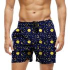 Short Praia Shorts Banho Bermuda Verão Lua Estrelas Espaço Noite 1204