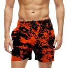 Short Praia Shorts Banho Bermuda Verão Manchas Laranja Preto Dark 671