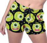 Short Praia Shorts Banho Bermuda Verão Monstro Cartoon Verde Olho Aliem 717