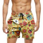 Short Praia Shorts Banho Bermuda Verão Planeta Flor Nuvem Faces Art 956