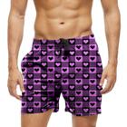 Short Praia Shorts Banho Bermuda Verão Xadrez Corações Amor Love 644