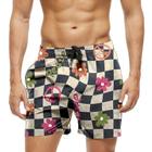 Short Praia Shorts Banho Bermuda Verão Xadrez Flores Love Cartoon 895