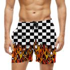 Short Praia Shorts Banho Bermuda Verão Xadrez Fogo Fire Tabuleiro 541