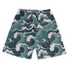 Short Praia Shorts Banho Verão Ondas Mar Cartoon Azul 40