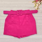 Short Saia Feminino Plus Size de Botões Cinto Cintura Alta