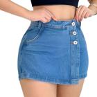 Short Saia Jeans com Botões e Bolsos Moda Feminina Verão