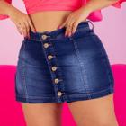 Short Saia Jeans Plus Size Feminina Cintura Alta Com Lycra Destroyed