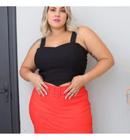 Short Saia Plus Size Modelagem Grande Cós Alto Pregas Cinto