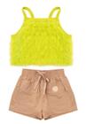 Short Tricoline Cargo Blusa Cropped Tule Verde Lime