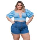 Shortinho Jeans Feminino Plus Size Azul Estica