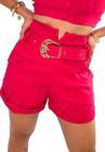 Shorts Alfaiataria Hotpants C/ Cinto Fivela e Bolsos Costuras Pesponto