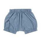 Shorts bebê menina saruel com elástico poa branco tecido plano mescla azul