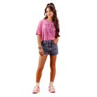 Shorts Bemuda Jeans aplicação strass Teen kids pink soda