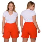 Shorts Bermuda Feminino Alfaiataria Crepe Bolsos Faca Frontais Cós Alto Prega Ziper Invisivel Bege Verde Vermelho