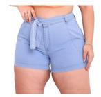 Shorts c Cinto e Bolso Jeans c Elastano Lycra Plus Size