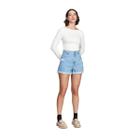 Shorts Curto Cintura Alta Em Sarja - Off White