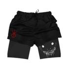Shorts de Treinamento Fitness Masculino 2 em 1 - Secagem Rápida com Estampa de Demônio