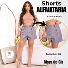 Shorts Feminino Alfaiataria Risca de Giz com Cinto Cor Cinza Tamanho GG - Veste 44 - Gilfer Variedades